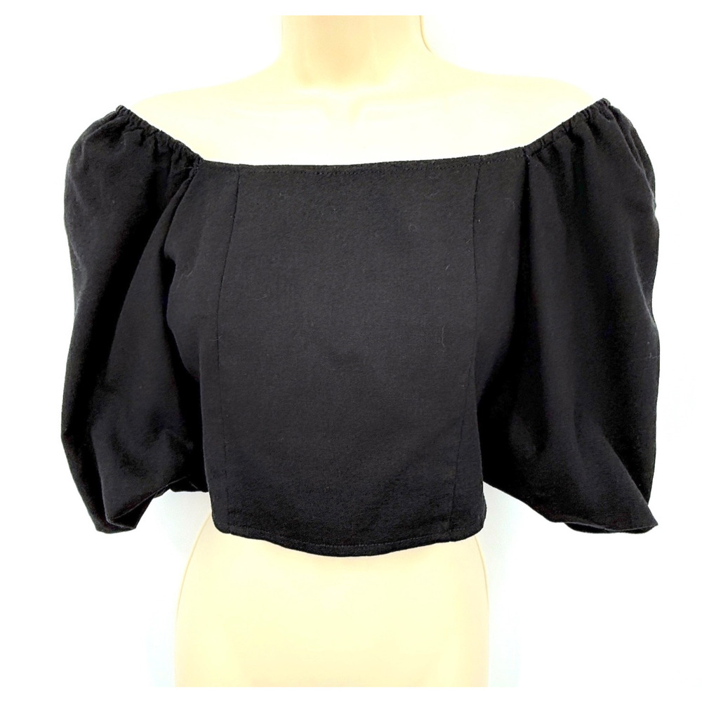 Mi Ami Y2K Milkmaid Going Out Top Square Neckline Puff Sleeves Cropped Women's S